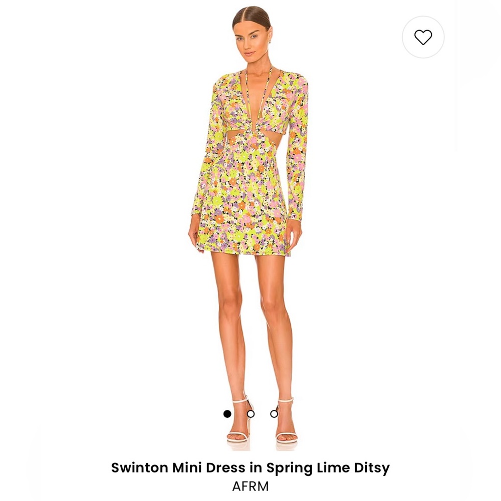 AFRM Swinton Mini Dress in spring lime ditsy